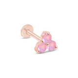 Pink Opal Trinity Cluster Flat Back Stud Earrings in Solid 14k Rose Gold