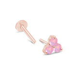 Pink Opal Trinity Cluster Flat Back Stud Earrings in Solid 14k Rose Gold