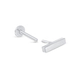 Gold Bar Flat Back Stud Earrings in Solid 14k White Gold