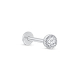 Gemstone Flat Back Stud Earrings Milgrain Set in Solid 14k White Gold