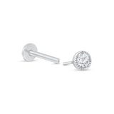 Gemstone Flat Back Stud Earrings Milgrain Set in Solid 14k White Gold