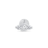 Beaded Marquise Diamond Evil Eye Flat Back Stud Earrings in Solid 14k White Gold
