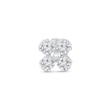 Beaded Four Petal Flower Diamond Flat Back Stud Earrings in Solid 14k White Gold
