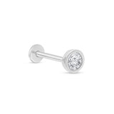 Round Gemstone Flat Back Stud Earrings Bezel Set in Solid 14k White Gold