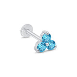 Aquamarine Trinity Cluster Flat Back Stud Earrings in Solid 14k White Gold