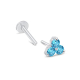 Aquamarine Trinity Cluster Flat Back Stud Earrings in Solid 14k White Gold