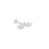 Marquise Wing Ear Climber Flat Back Stud Earrings in Solid 14k White Gold
