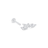 Marquise Wing Ear Climber Flat Back Stud Earrings in Solid 14k White Gold