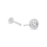 Round Gemstone Flat Back Stud Earrings Bezel Set in Solid 14k White Gold