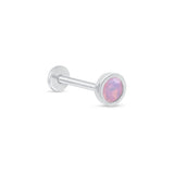 Round Pink Opal Flat Back Stud Earrings Bezel Set in Solid 14k White Gold