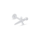 Dagger Flat Back Stud Earrings in Solid 14k White Gold