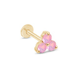 Pink Opal Trinity Cluster Flat Back Stud Earrings in Solid 14k Yellow Gold