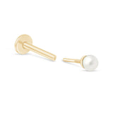 Pearl Flat Back Stud Earrings in Solid 14k Yellow Gold
