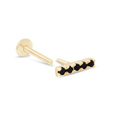 Black Onyx Studded Bar Flat Back Stud Earrings in Solid 14k Yellow Gold