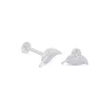 Leaf Flat Back Stud Earrings in Solid 14k White Gold