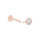 Gemstone Flat Back Stud Earrings Milgrain Set in Solid 14k Rose Gold