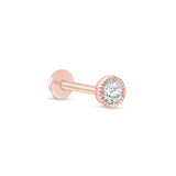 Gemstone Flat Back Stud Earrings Milgrain Set in Solid 14k Rose Gold