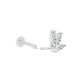 Marquise Gemstone Lotus Flat Back Stud Earrings in Solid 14k White Gold