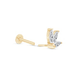 Marquise Gemstone Lotus Flat Back Stud Earrings in Solid 14k Yellow Gold