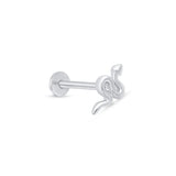 Snake Flat Back Stud Earrings in Solid 14k White Gold