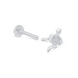 Snake Flat Back Stud Earrings in Solid 14k White Gold