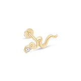 Gemstone Snake Flat Back Stud Earrings in Solid 14k Yellow Gold