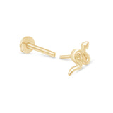 Snake Flat Back Stud Earrings in Solid 14k Yellow Gold