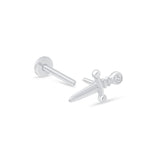 Dagger Flat Back Stud Earrings in Solid 14k White Gold