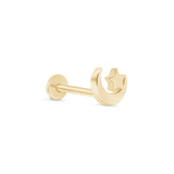 Crescent Moon and Star Flat Back Stud Earrings in Solid 14k Yellow Gold
