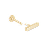 Gold Bar Flat Back Stud Earrings in Solid 14k Yellow Gold