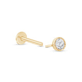Gemstone Flat Back Stud Earrings Milgrain Set in Solid 14k Yellow Gold