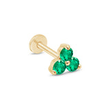Emerald Trinity Cluster Flat Back Stud Earrings in Solid 14k Yellow Gold