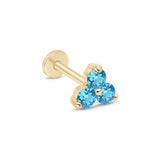 London Blue Topaz Trinity Cluster Flat Back Stud Earrings in Solid 14k Yellow Gold