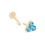 London Blue Topaz Trinity Cluster Flat Back Stud Earrings in Solid 14k Yellow Gold