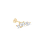 Marquise Illusion Ear Climber Flat Back Stud Earrings in Solid 14k Yellow Gold