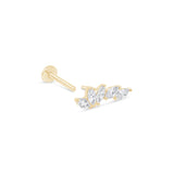 Marquise Illusion Ear Climber Flat Back Stud Earrings in Solid 14k Yellow Gold