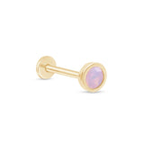 Round Pink Opal Flat Back Stud Earrings Bezel Set in Solid 14k Yellow Gold