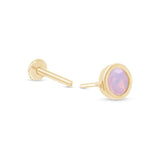 Round Pink Opal Flat Back Stud Earrings Bezel Set in Solid 14k Yellow Gold