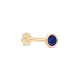 Blue Sapphire Flat Back Stud Earrings Milgrain Set in Solid 14k Yellow Gold