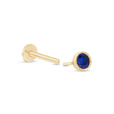 Blue Sapphire Flat Back Stud Earrings Milgrain Set in Solid 14k Yellow Gold