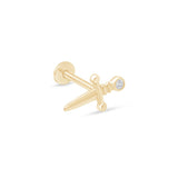 Gemstone Dagger Flat Back Stud Earrings in Solid 14k Yellow Gold