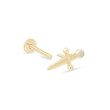 Gemstone Dagger Flat Back Stud Earrings in Solid 14k Yellow Gold