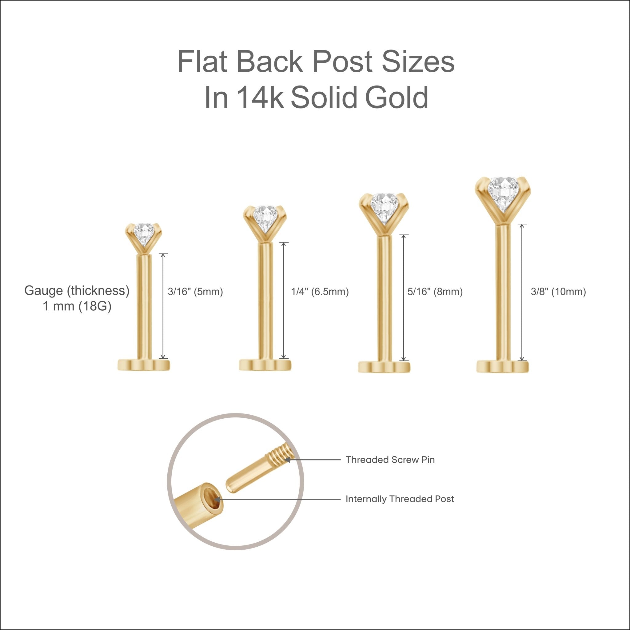 Flat Back Earring Post in Solid 14k Gold - Internally Threaded Estella Collection #product_description# 14k Flat Back Stud Earrings Ready to Ship #tag4# #tag5# #tag6# #tag7# #tag8# #tag9# #tag10# 14k White Gold 5MM