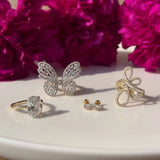 Baguette Diamond Butterfly Ring in Solid 14k Yellow Gold