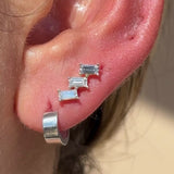 Baguette Cascade Flat Back Stud Earrings in Solid 14k White Gold