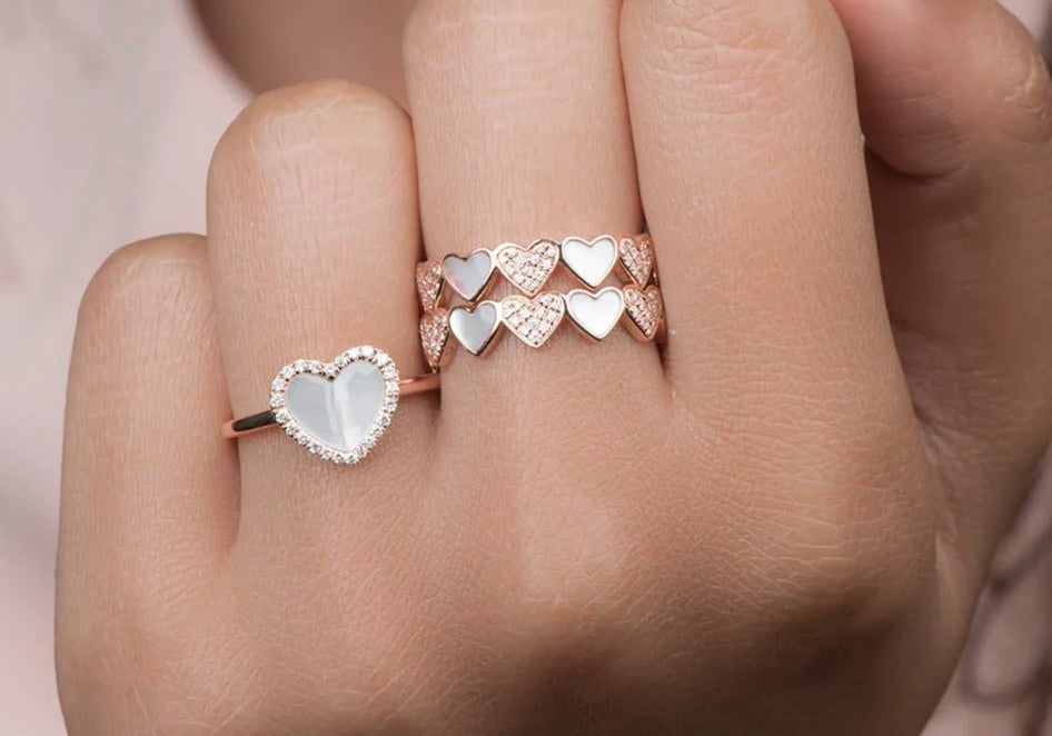 mother of pearl heart eternity ring