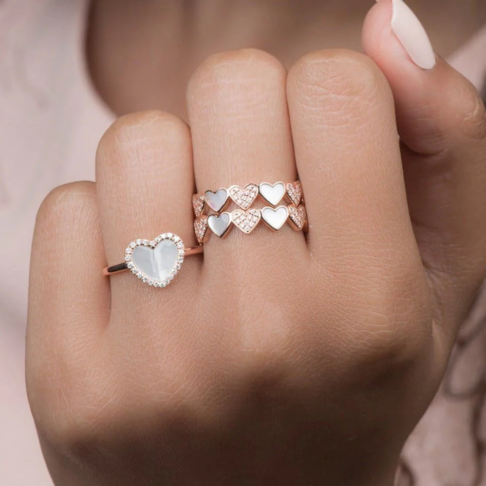 mother of pearl heart eternity ring