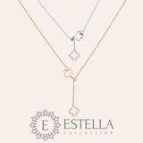 Diamond Clover Lariat Bolo Necklace in Solid 14k Rose Gold