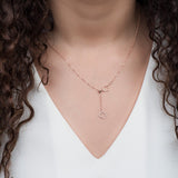 Diamond Clover Lariat Bolo Necklace in Solid 14k White Gold