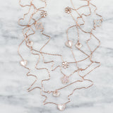 Mother of Pearl Flower with Diamonds Station Necklace in Solid 14k Rose Gold